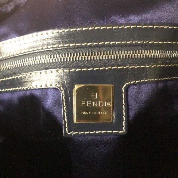 FENDI Zucca Navy Blue Leather Canvas Boston Duffle Travel Bag Speedy 30 EUC - Picture 4 of 17